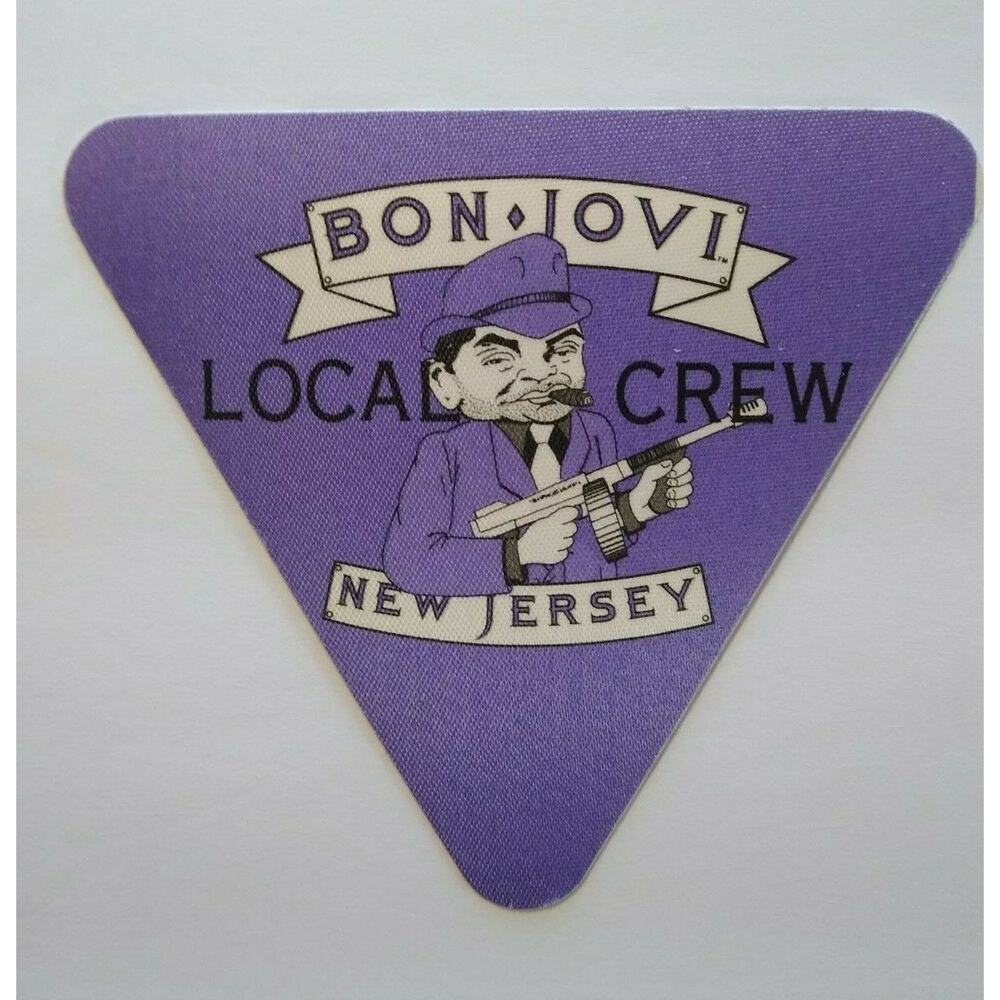 Bon Jovi Backstage Pass Gangster With Gun Original 1989 Rock Concert Purple Crew